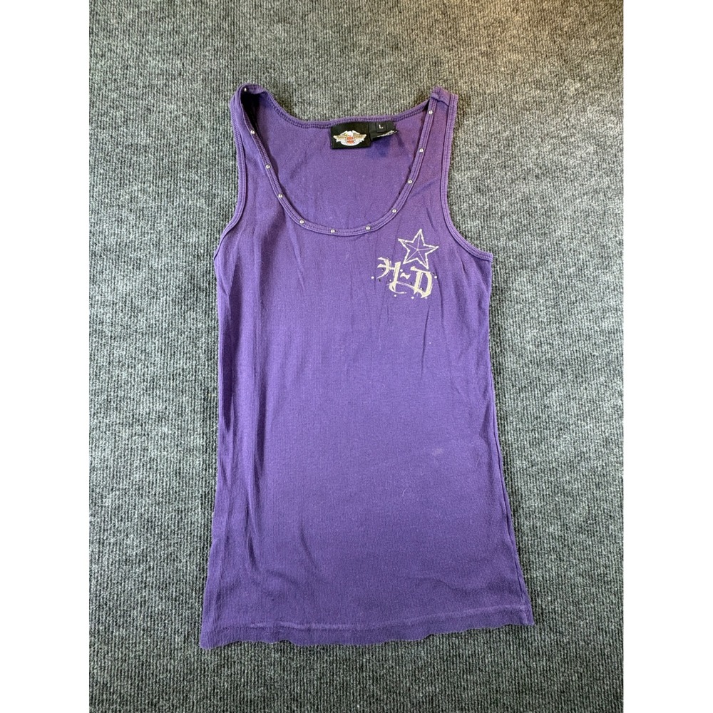 Harley Davidson Womens Purple Studded Winged Graphic Ribbed Tank Top Large USA